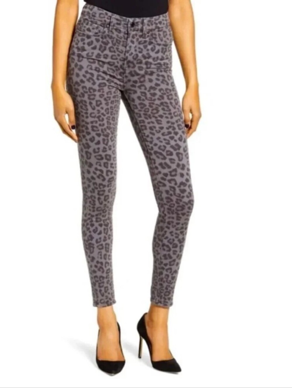 $170 GOOD AMERICAN GOOD LEGS Leopard Skinny Jeans High Rise GL196TOP  2 / 26